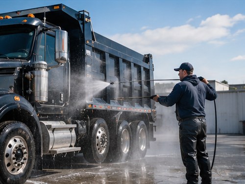 Mobile truck washing of a dump truck in Cleveland, TN
